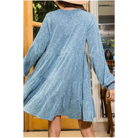 Ces Femme Boho Teal Blue Button up Ruffle Dress - Picture 3 of 3